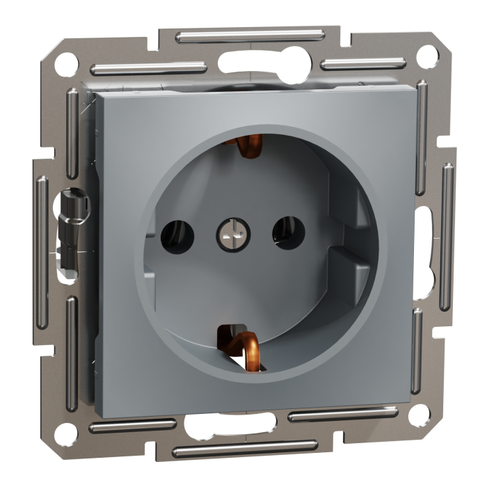 Розетка с заземлением сталь Schneider Electric Asfora EPH3000162
