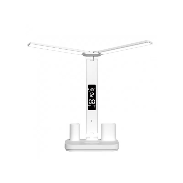 Светодиодный настольный светильник Luxel 6W, аккумулятор, USB, лед экран, органайзер (TL-16W) Белый