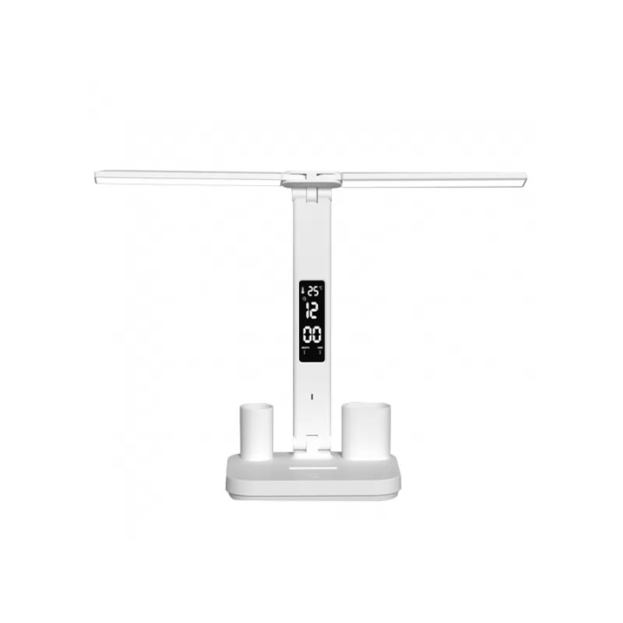 Светодиодный настольный светильник Luxel 6W, аккумулятор, USB, лед экран, органайзер (TL-16W) Белый