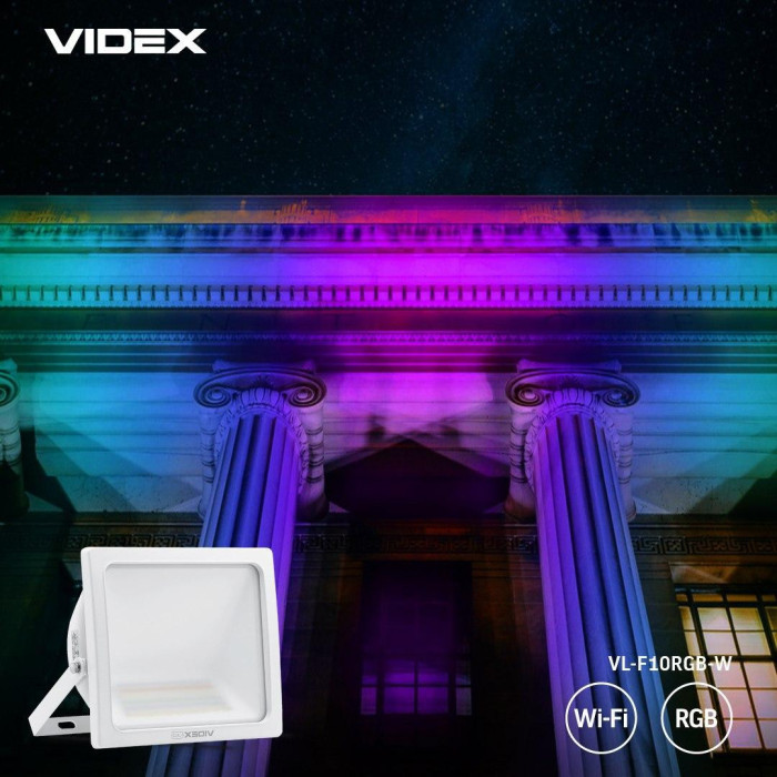 LED Смарт прожектор VIDEX 10W RGB Wi-fi 3000-6500 220V White