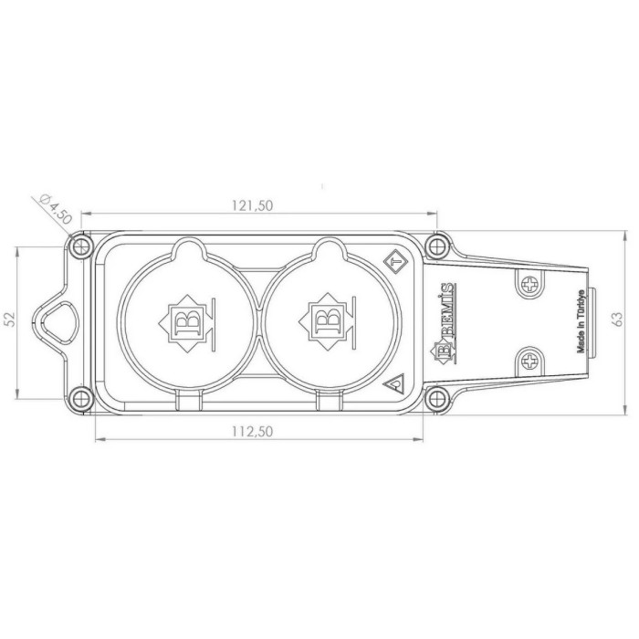 Розетка настенная двойная, с крышкой  16А каучуковая IP55