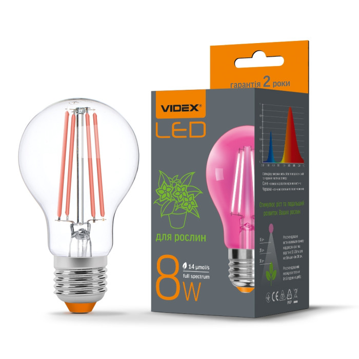 LED лампа Filament A60FF 08W E27 1200K VIDEX
