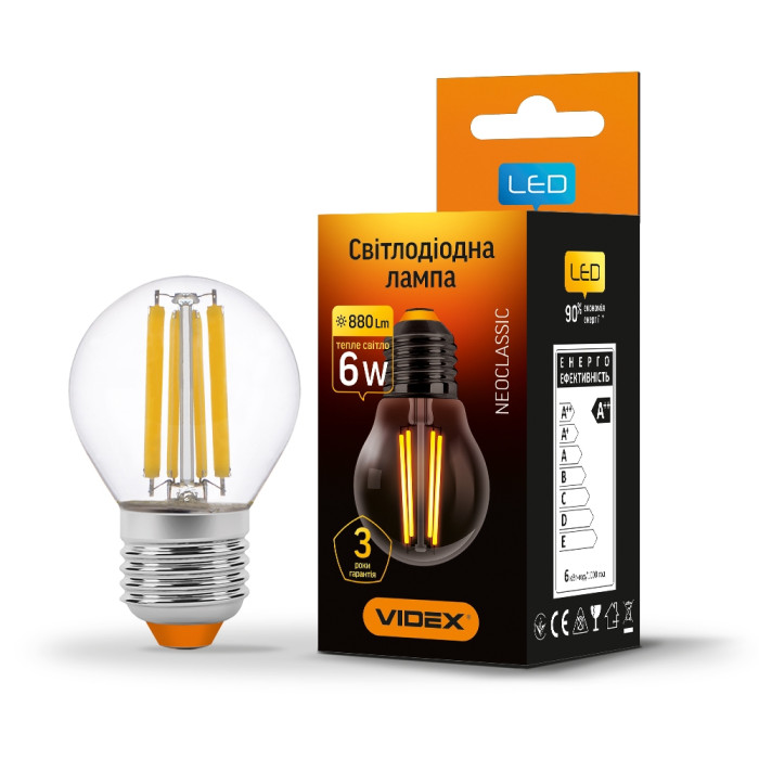 LED лампа Filament VIDEX G45F 6W E27 4100K LED лампа Filament VIDEX G45F 6W E27 4100K