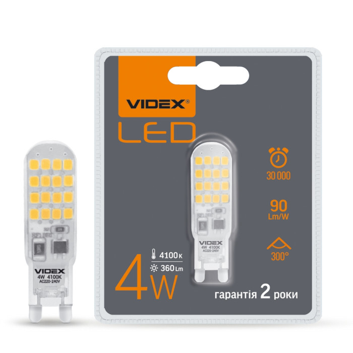 LED лампа G9S 4W G9 4100K Cілікон VIDEX