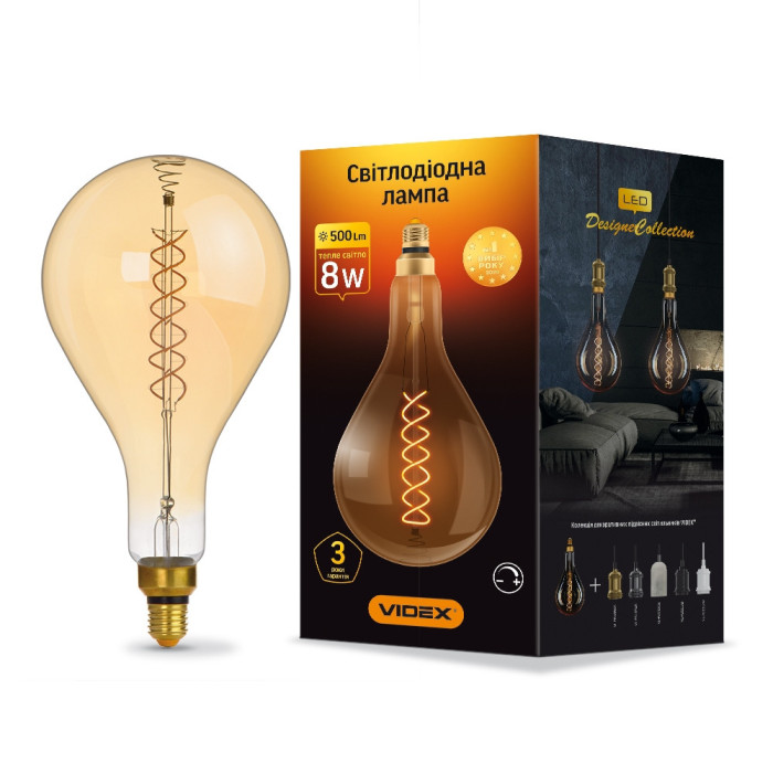 LED лампа VIDEX Filament PS160FASD 8W E27 2200К диммерная