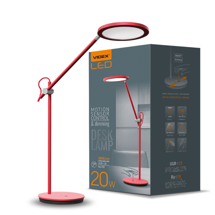 LED лампа настольная VIDEX TF15R 20W 4100K красная LED лампа настольная VIDEX TF15R 20W 4100K красная