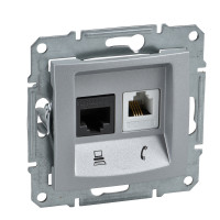 Розетка комп'ютерна+телефонна RJ45+RJ11 5е UTP Sedna Алюміній (SDN5100160)