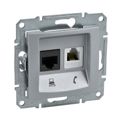 Розетка комп'ютерна+телефонна RJ45+RJ11 5е UTP Sedna Алюміній (SDN5100160)