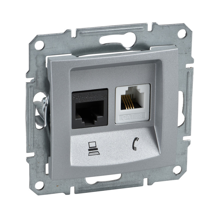 Розетка комп'ютерна+телефонна RJ45+RJ11 5е UTP Sedna Алюміній (SDN5100160)