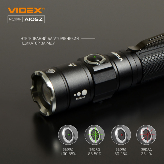 Портативный светодиодный фонарик A105Z VIDEX 1200 лм 5000K