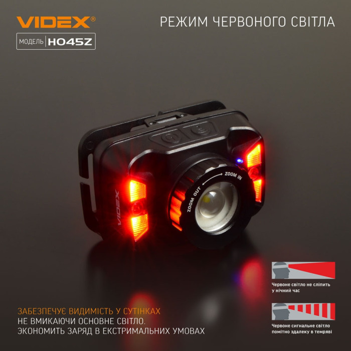 Налобний світлодіодний ліхтарик H045Z VIDEX 270 лм 5000K