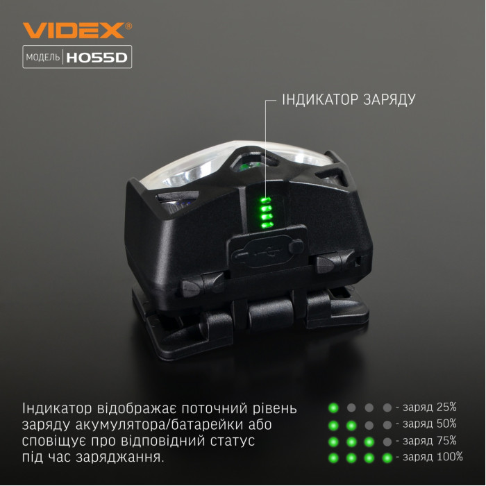 Налобний світлодіодний ліхтарик VIDEX VLF-H055D 500 лм 5000K