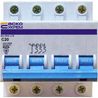 Автоматический выключатель УКРЕМ ВА-2002 4р (3+N) 20А АсКо