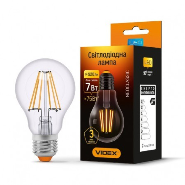 Лампа LED VIDEX Neoclassic A60F 7W E27 4100K 220V (VL-A60f-07274)