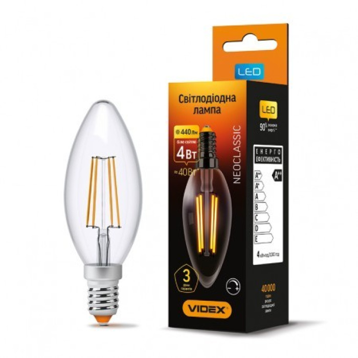 Лампа LED VIDEX Neoclassic C37FD 4W E14 4100K 220V з диммером (VL-C37fd-04144)