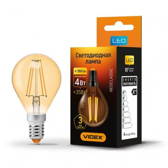 Лампа LED VIDEX Neoclassic G45FA 4W E14 2200К 220V бронза (VL-G45fа-04142)