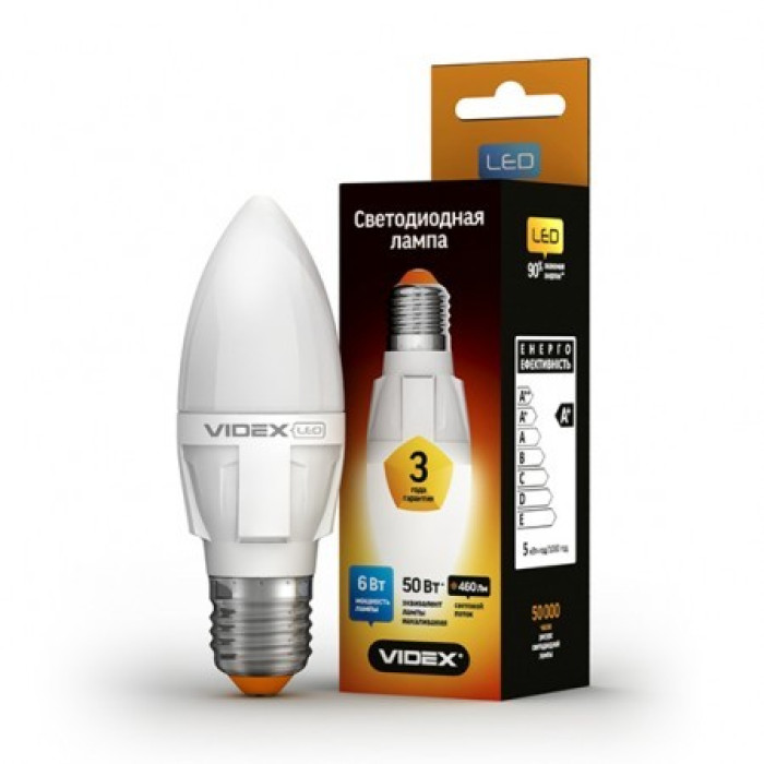 Лампа LED VIDEX Premium C37 6W E27 3000K 220V (VL-C37-06273)