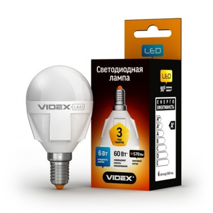 Лампа LED VIDEX Premium G45 6W E14 3000K 220V (VL-G45-06143)