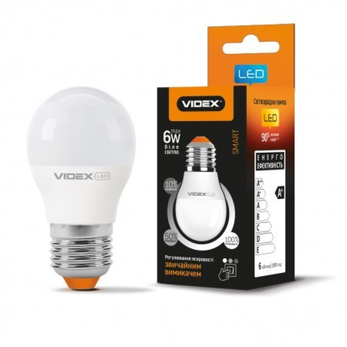 Лампа LED VIDEX Smart G45eD3 6W E27 4100K 220V Тритактна (VL-G45eD3-06274)