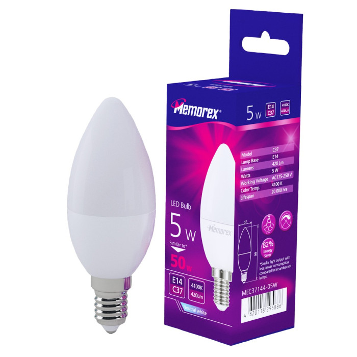 Лампа LED Memorex C37 5W E14 4100K 220V (MEC37144-05W)