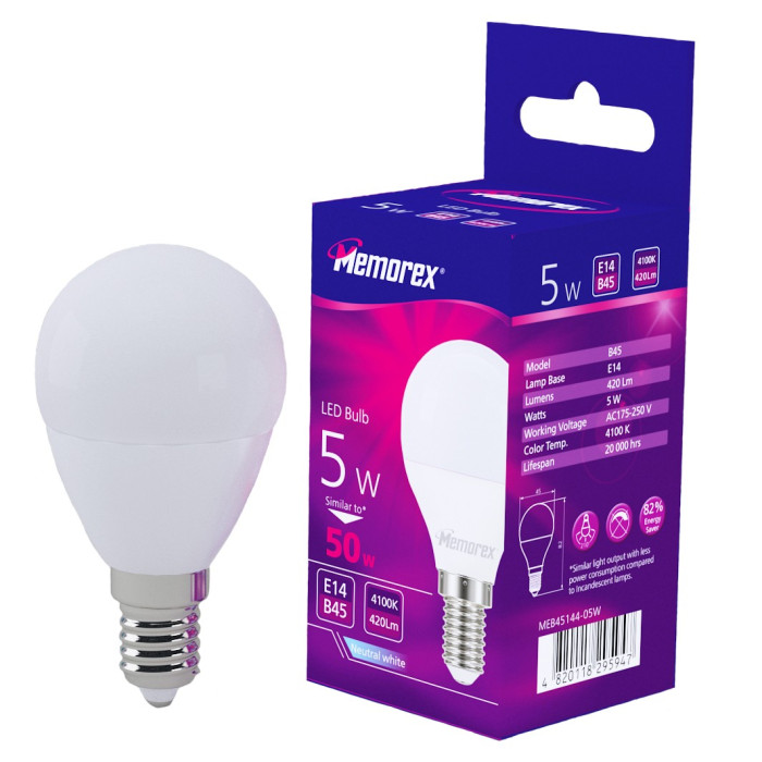 Лампа LED Memorex B45 5W E14 4100K 220V (MEB45144-05W)