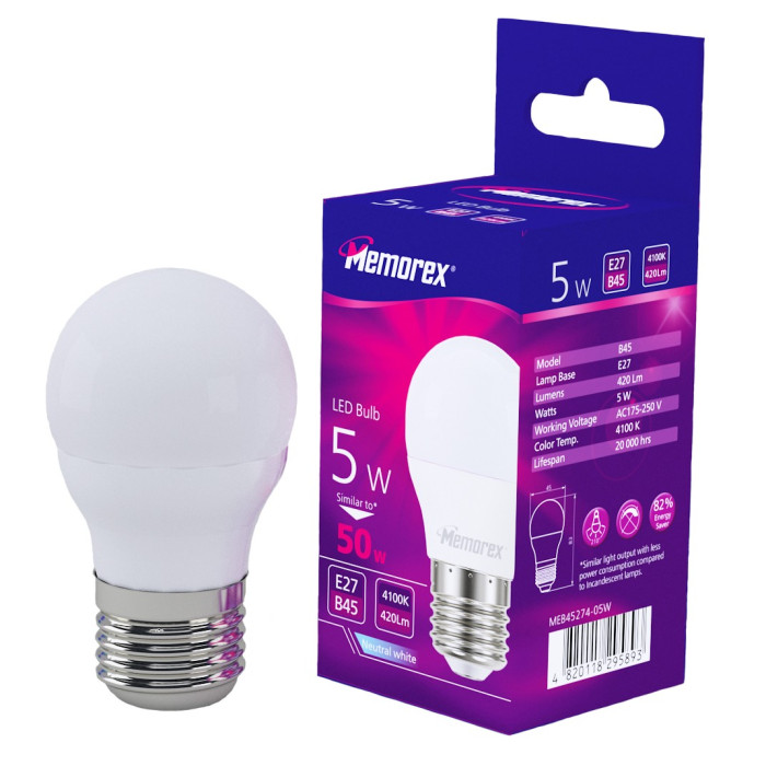 Лампа LED Memorex B45 5W E27 4100K 220V (MEB45274-05W)