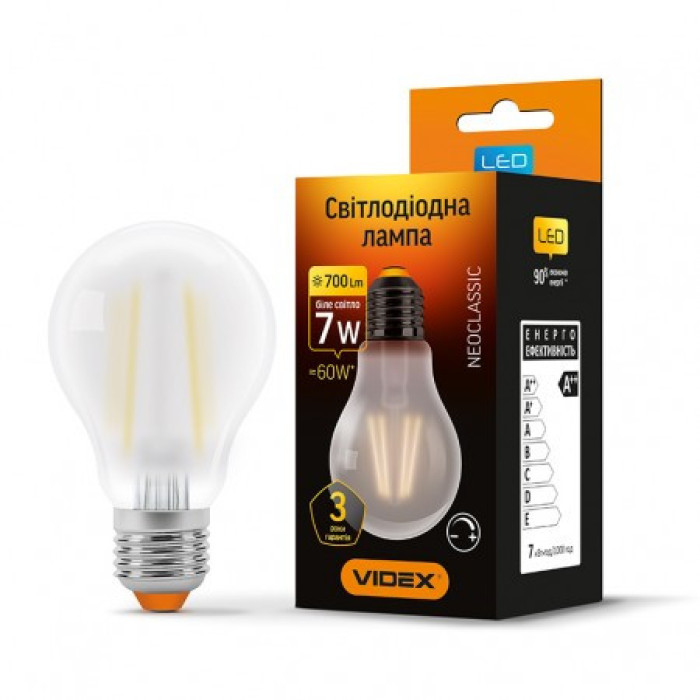 Лампа LED VIDEX Neoclassic A60FMD 7W E27 4100K 220V диммерна (VL-A60FMD-07274)