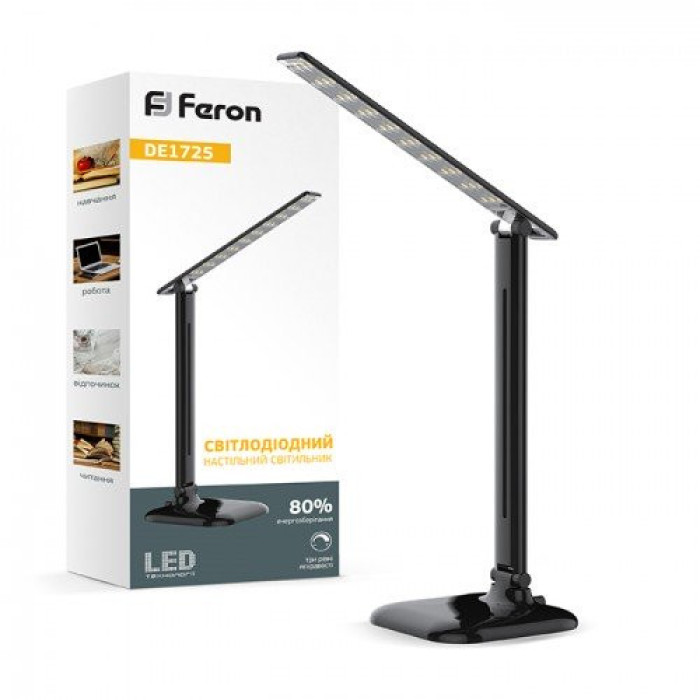 Настольная лампа LED Feron DE1725 9W 6400K IP20 230V Черная
