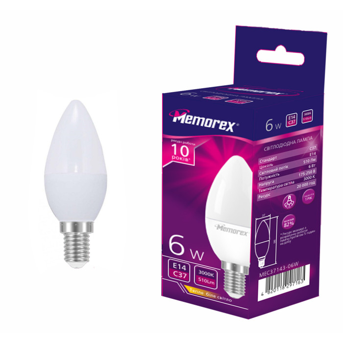 Лампа LED Memorex C37 6W E14 3000k (MEC37143-06W)