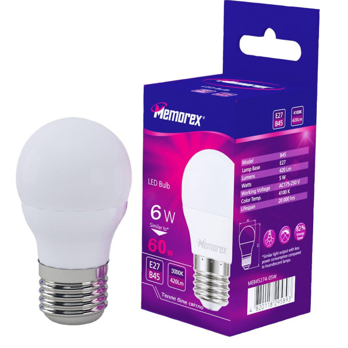 Лампа LED Memorex B45 6W E27 3000k (MEB45273-06W)