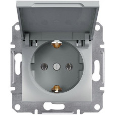 Розетка с заземлением кришкой  Schneider Electric Asfora Алюминий EPH3100161