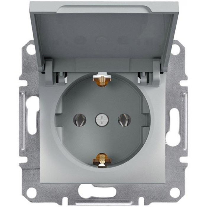 Розетка із заземленням кришкою Schneider Electric Asfora Алюміній EPH3100161