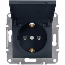 Розетка с заземлением кришкой  Schneider Electric Asfora Антрацит EPH3100171