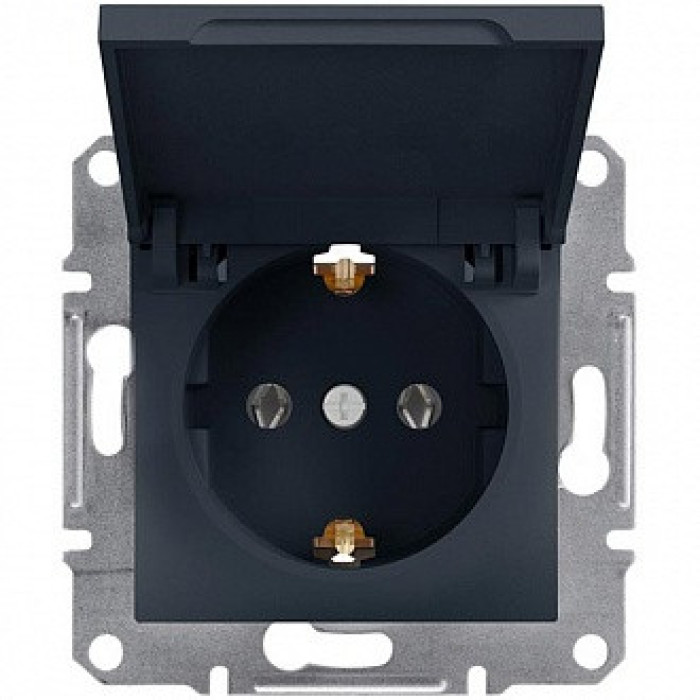 Розетка із заземленням кришкою Schneider Electric Asfora Антрацит EPH3100171