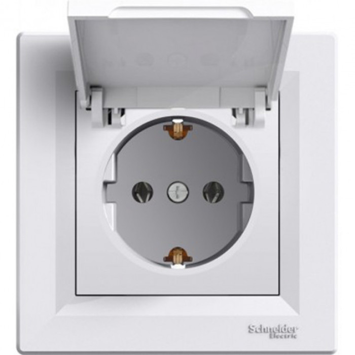 Розетка із заземленням кришкою Schneider Electric Asfora Біла EPH3100121