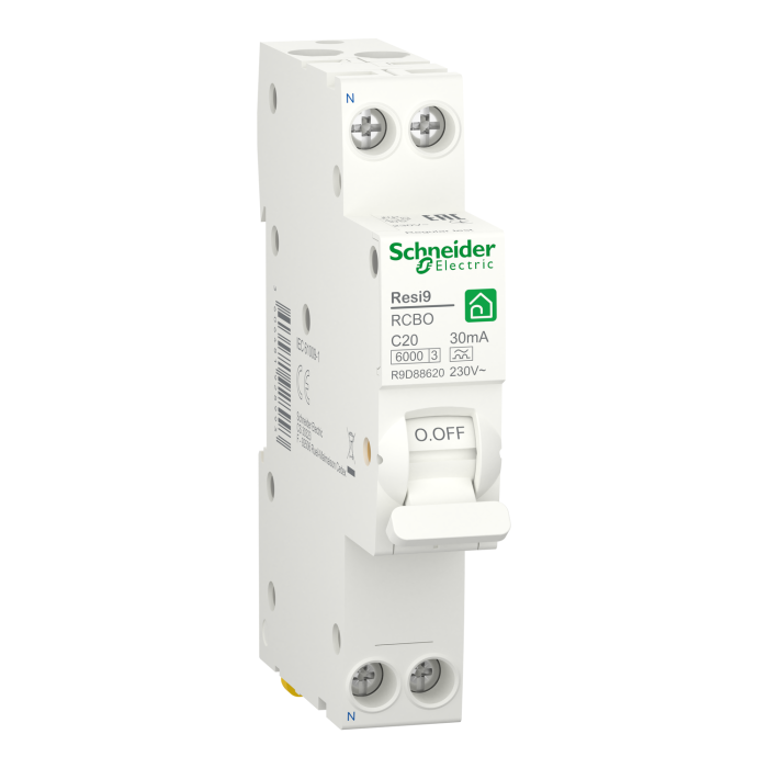 Диференційний автомат Schneider Electric RESI9 R9D88620 1P+N характеристика C 20A 30мА тип AC 6кА