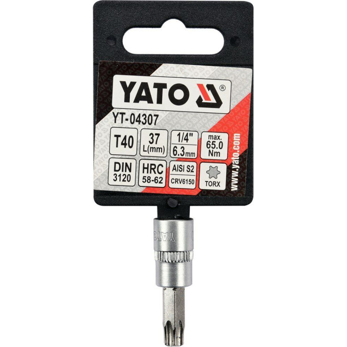 YT-04307 Головка торцевая к квадрату 1/4" с насадкой Т40 L=37 мм