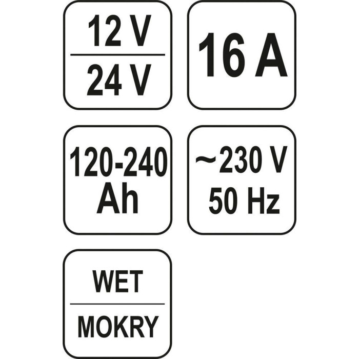 Зарядное устройство YATO 12/24V, 16А, 240Ah (YT-8304)