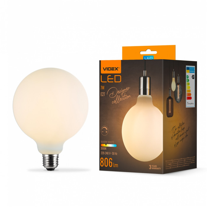 LED лампа VIDEX Filament VL-DG125MO 7W E27 3000K Porcelain dimmable