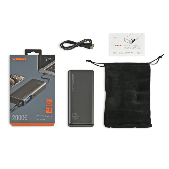 Повербанк VIDEX 20000mAh VPB-323 PD100W +Display Black/28290
