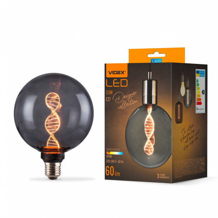 LED лампа VIDEX Filament VL-DNA-G125-S 3.5W E27 1800K Smoky