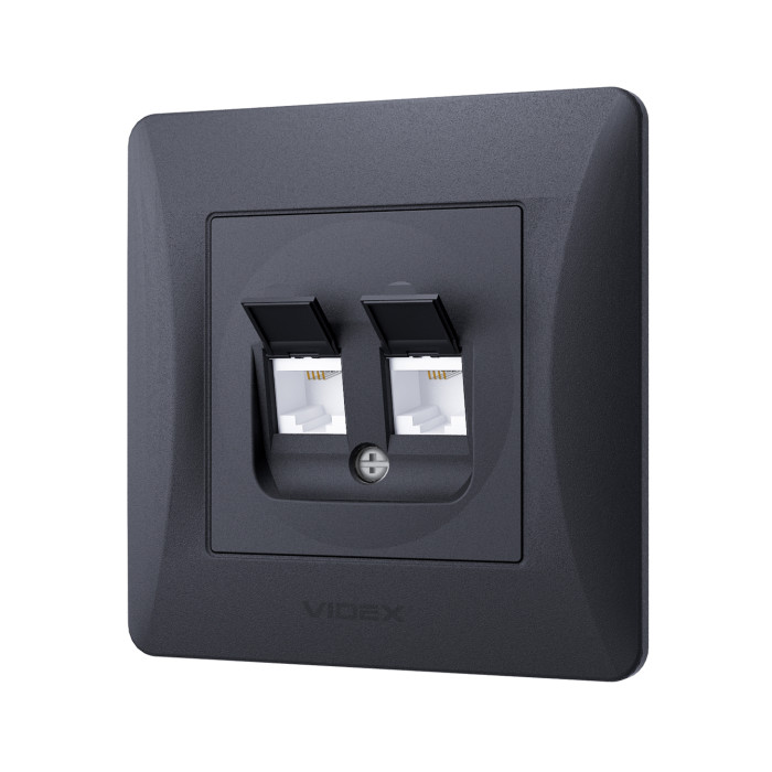 Розетка CAT3+CAT3 двойная телефонная черный графит VIDEX BINERA