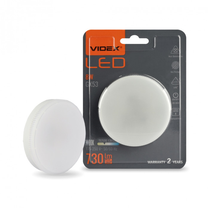 Лампа світлодіодна LED VIDEX GX53 8W 3000K 220V/ VL-GX53-08533/28165 Лампа світлодіодна LED VIDEX GX53 8W 3000K 220V/ VL-GX53-08533/28165