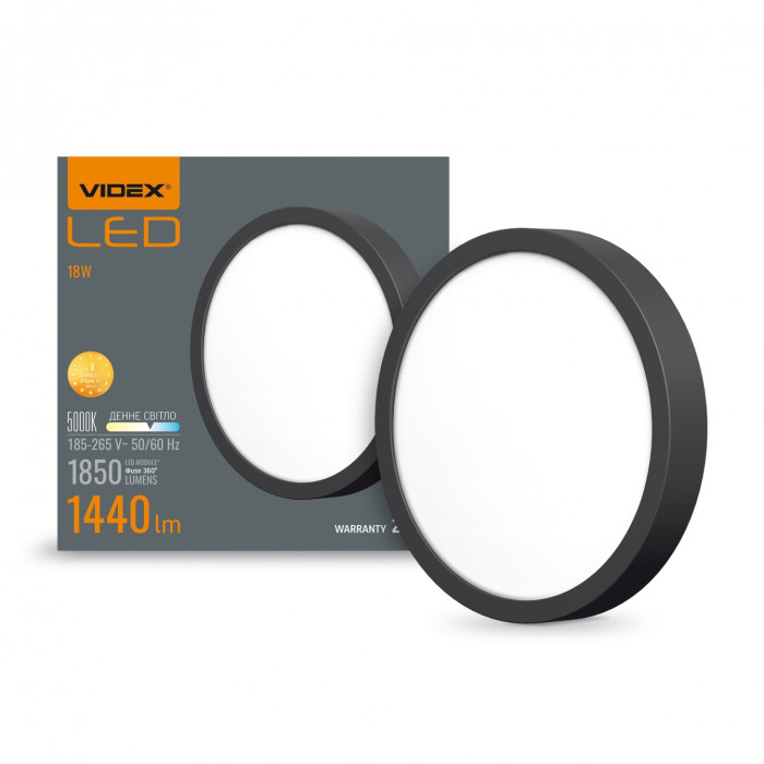 LED Светильник круглый накладной VIDEX 18W 5000K Black LED Светильник круглый накладной VIDEX 18W 5000K Black