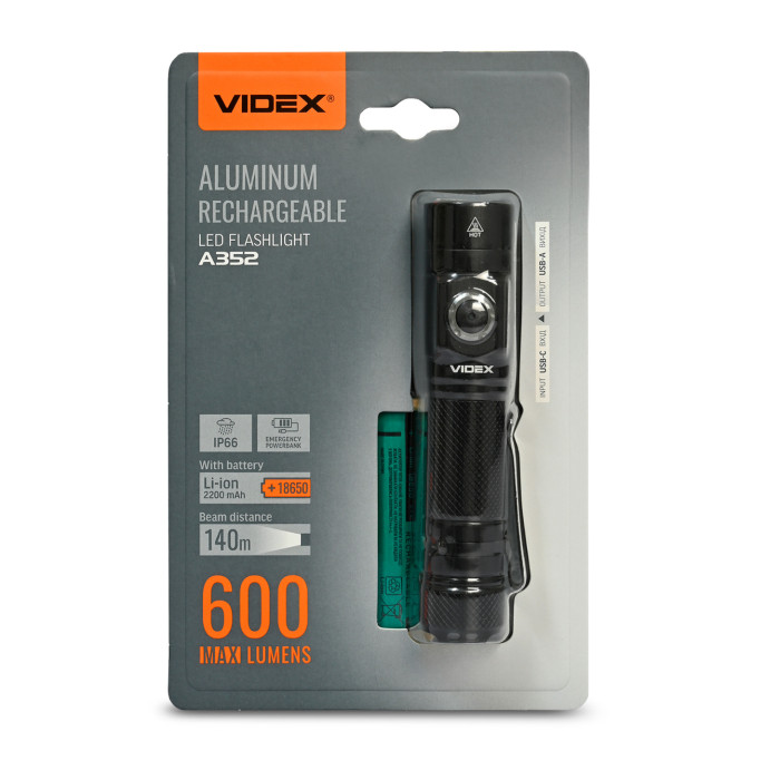 Портативний світлодіодний ліхтарик VIDEX VLF-A352 600Lm 5000K 28358