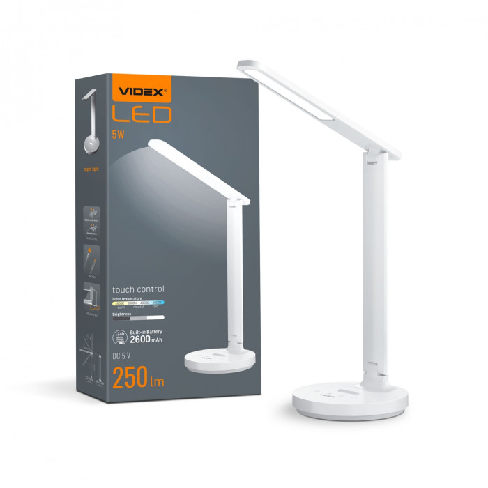 LED настольная лампа с аккумулятором VIDEX VL-TF16W 5W 1800-5000K LED настольная лампа с аккумулятором VIDEX VL-TF16W 5W 1800-5000K