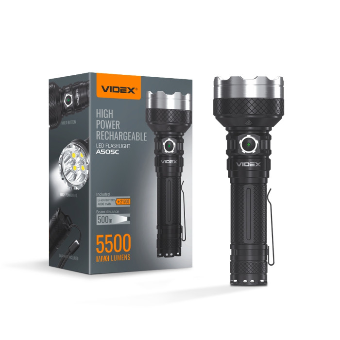 Портативний світлодіодний ліхтарик VIDEX VLF-A505C 5500Lm 5000K Портативний світлодіодний ліхтарик VIDEX VLF-A505C 5500Lm 5000K