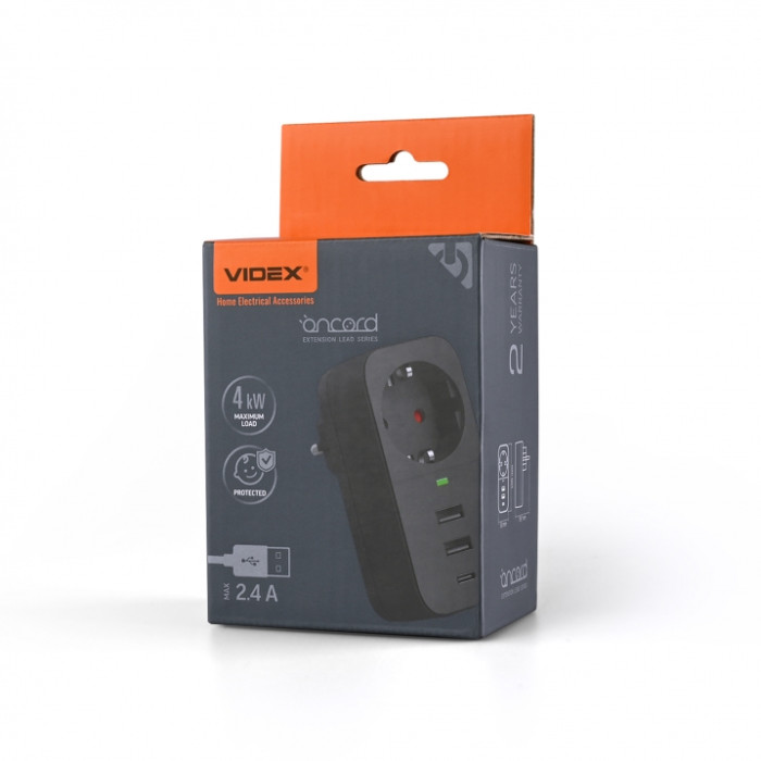 Мережевий адаптер VIDEX ONCORD з/з 1п 2.4A 2USB+USB-C Black Мережевий адаптер VIDEX ONCORD з/з 1п 2.4A 2USB+USB-C Black