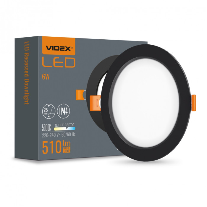 LED світильник Back вбудований круглий VIDEX 6W 5000K Black LED світильник Back вбудований круглий VIDEX 6W 5000K Black
