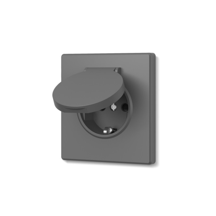Розетка одинарная с заземлением и крышкой серый графит VIDEX NOTA (VF-NT-SK1GC-GR)